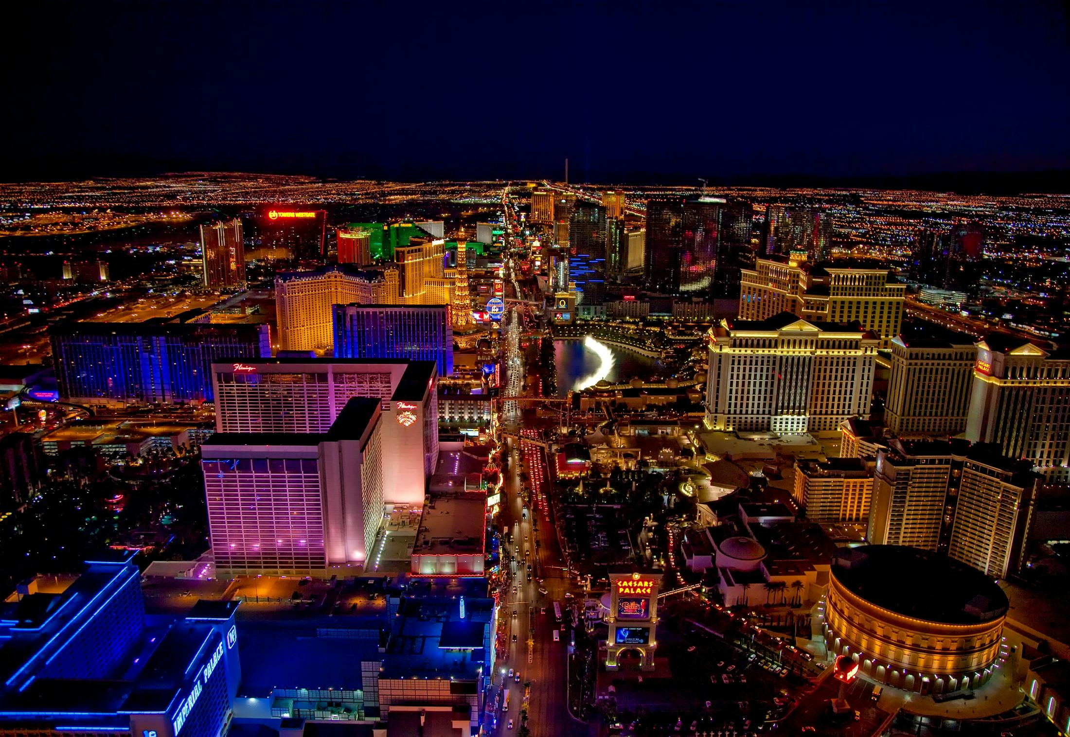 aerial view of las vegas at night